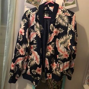 Navy blue tropical bomber jacket